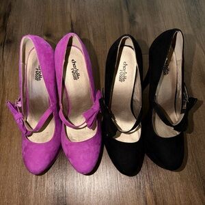 Fuchsia and Black Bow Heels